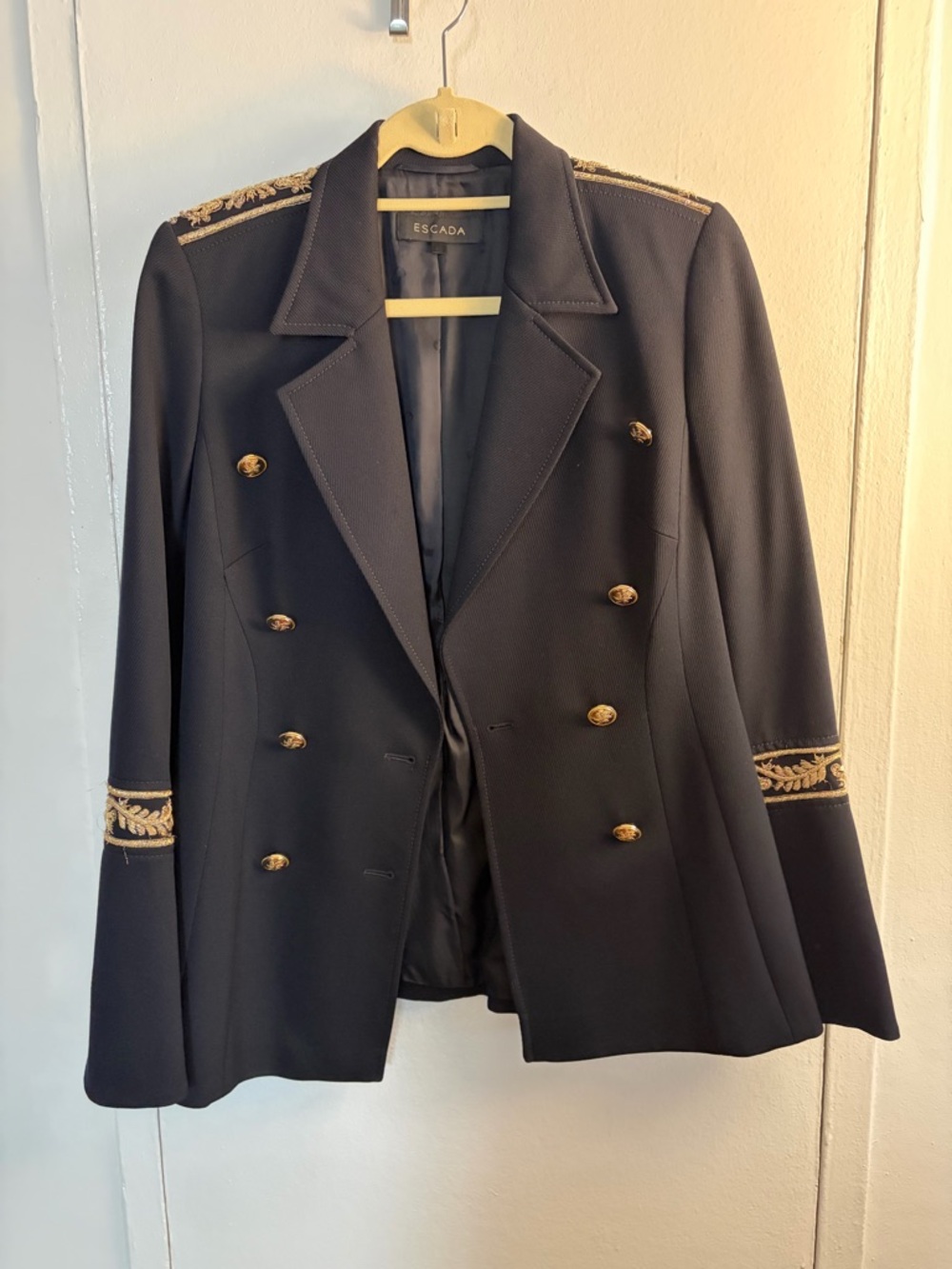Escada Black Double-Breasted Embellished Military Blazer - Size 40
